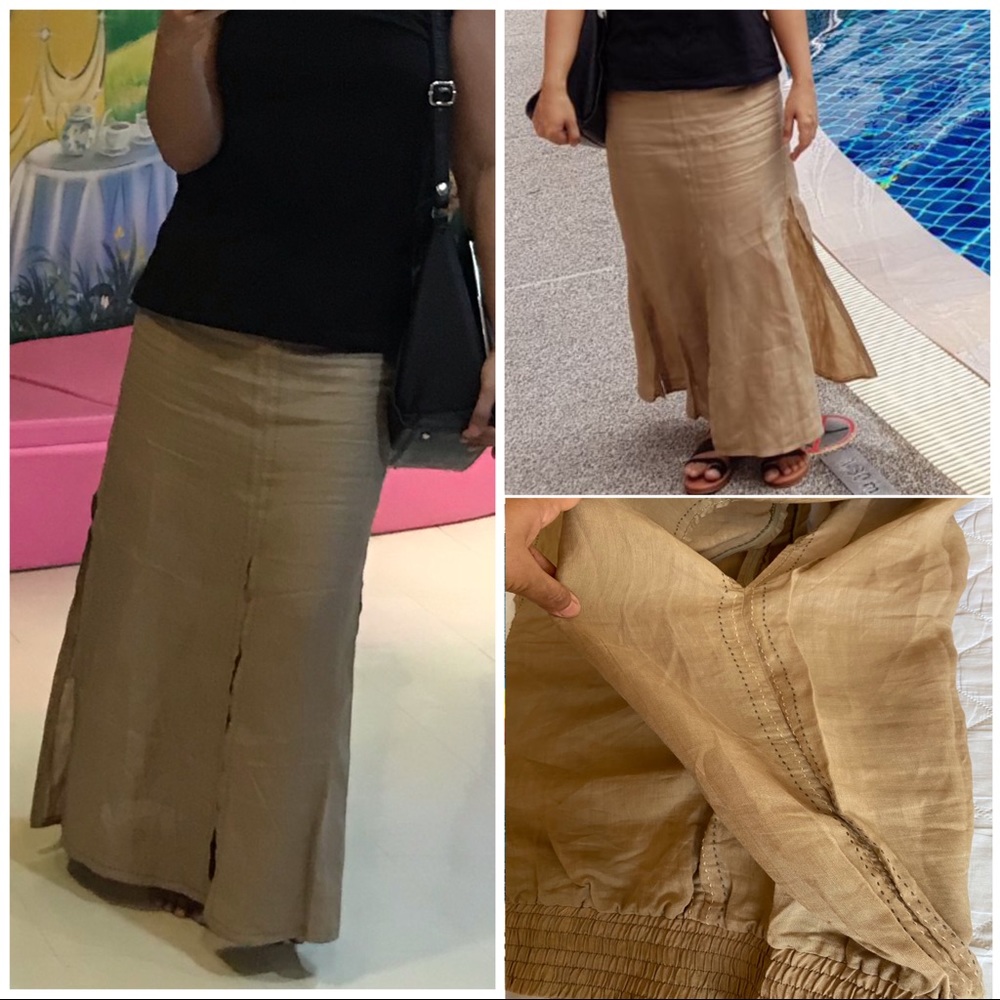 Multi slit maxi khaki boho hippie skirt